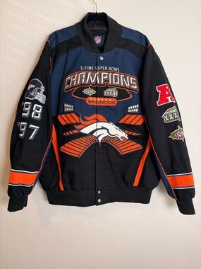 NFL Denver Broncos Black Navy and Orange Champions Bomber Jacket